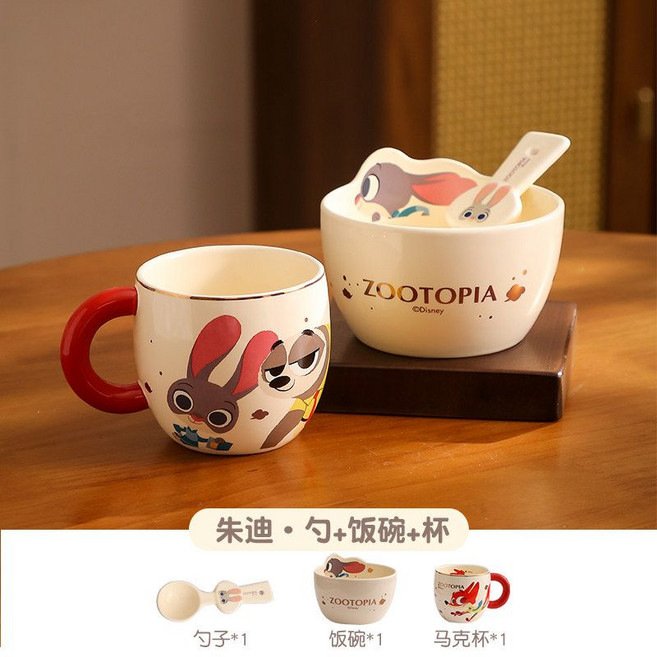 식기세트 주토피아 닉 주디 굿즈 도자기 그릇 수저 접시 머그컵, 3인조 세트 B 주디 (4.8인치+머그)