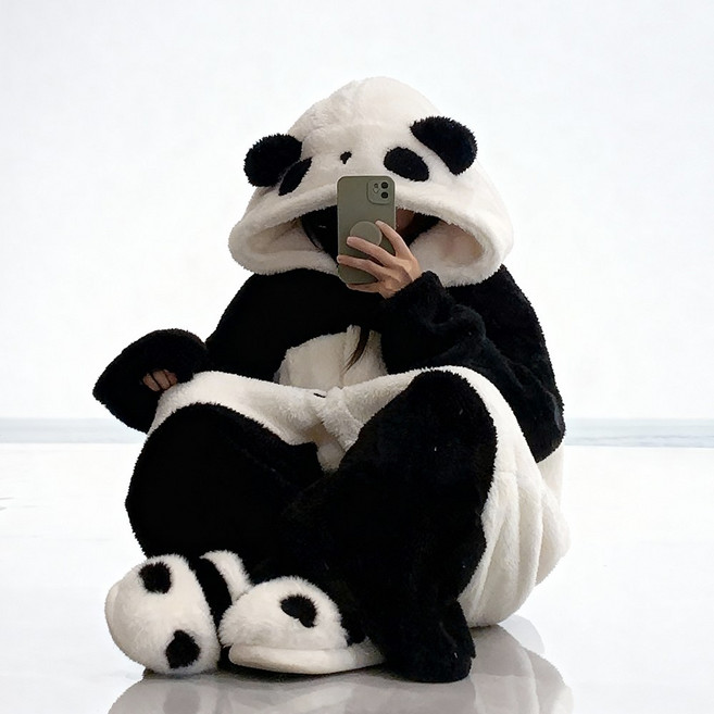 말랑마쥬 동물 캐릭터 후드 극세사 원피스 잠옷