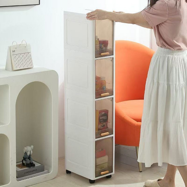 틈새 수납장 다용도 욕실 주방 슬림 이동식 수납장, 흰색