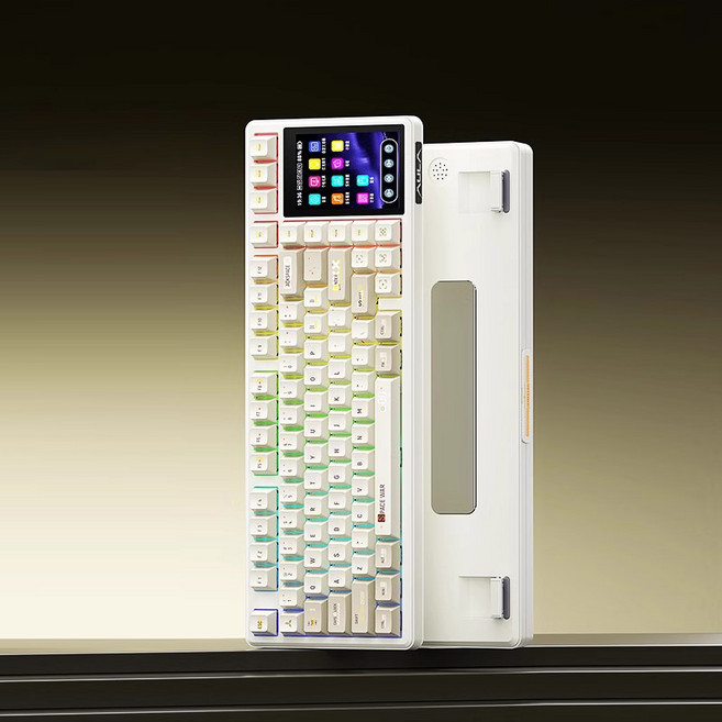[스마트박스]AULA 독거미 L99 스크린 키보드 무선 커스텀 터치 3모드 블루투스 게임전용 키보드, 카라멜라떼축 8000mAh, 베이지+화이트