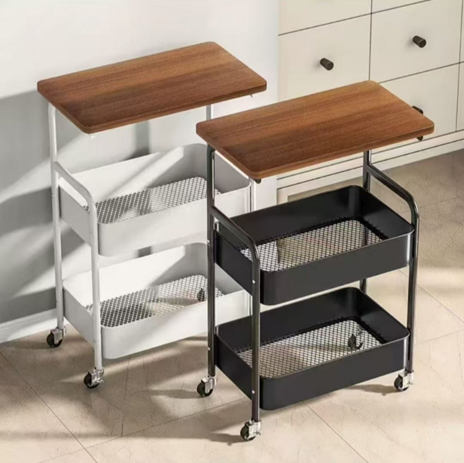 YAPOGI 3단 수납 선반 트롤리 간이식탁 주방 침실 거실 겸용, 화이트