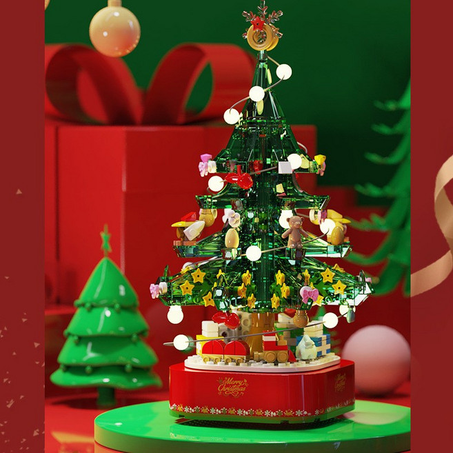 스타일럭 크리스마스 모델하우스 블록놀이 작동 회전 트리 블럭 호환 블록, 회전작동 트리 조명블록 486pcs