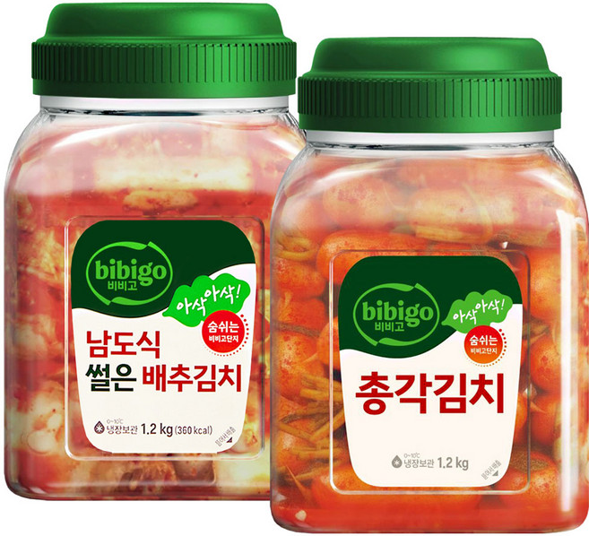 비비고김치(남도식썰은배추김치1.2kg+총각김치1.2kg), 1세트, 2.4kg