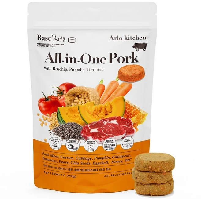 알로키친 강아지 동결건조 자연식 화식 사료 올인원포크 15개입, 75g, 1개 - 쿠팡