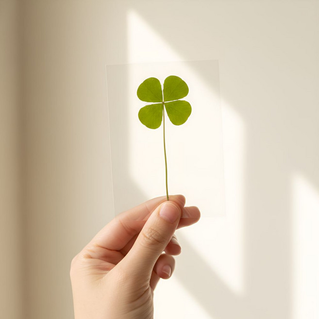 INVO8 생화 그대로 담은 행운의 네잎클로버 카드 책갈피 선물 5매, 5개, 그린