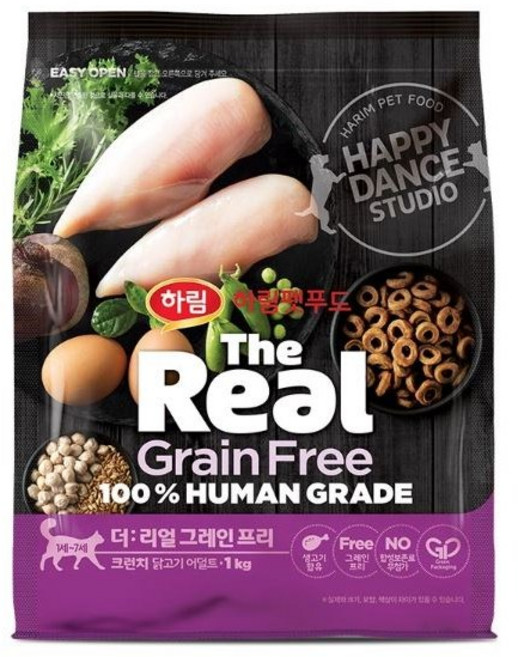하림펫푸드 어덜트 더리얼 캣 그레인프리 크런치 건식사료, 닭, 1kg, 1개