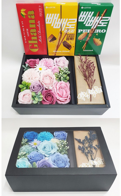 영하우스 빼빼로데이 빼빼로 선물 세트 비누꽃 플라워박스 꽃상자 여자친구 남자친구 선물추천, 1개, 빼빼로 플라워박스 핑크+쇼핑백