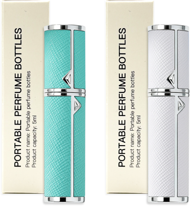 [1+1] 셀벨 프리미엄 천연 가죽 향수케이스 휴대용 펌핑 자동 하단 충전 리필 향수공병 5ml, 1개, 민트 + 화이트