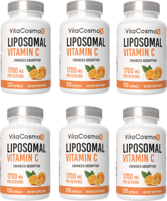 VitaCosmoX 비타코스모엑스 리포조말 비타민C 1700mg 120캡슐 리포솜비타민C 120 야채캡슐, 6개, 120정