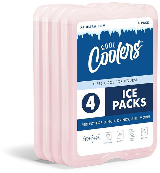 Fit & Fresh Cool Coolers XL 슬림 아이스 팩 도시락 및 쿨러용 빠른 냉동 재사용 가능한 오래 지속되는 공간 절약형 쿨러 라이트 핑크 4팩