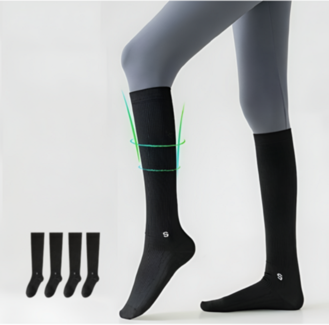 고탄성 골지 압박 필라테스 골프 요가 스포츠 롱삭스 2켤레, 블랙, 1세트