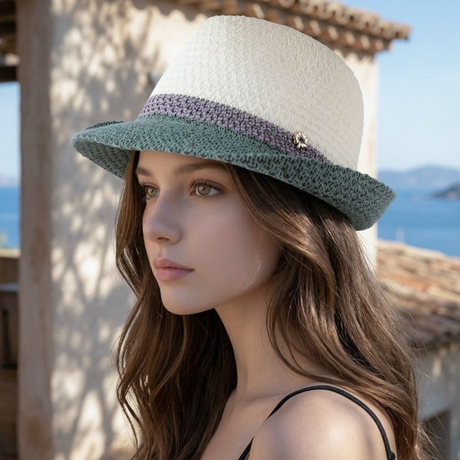 팸드님 국내제작 린넨 중절모 투톤 바캉스 여름 페도라모자 밀집 파나마햇