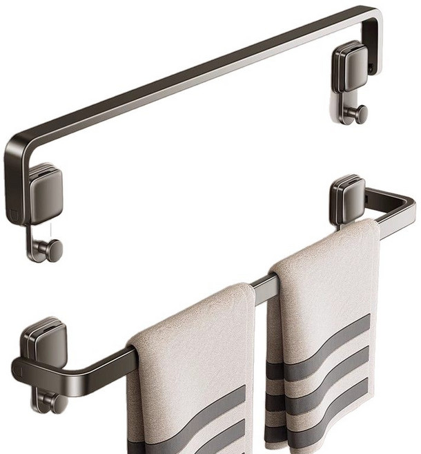 휘모멘트 무타공 프리미엄 흡착식 와이드 수건걸이, 그레이, 1개