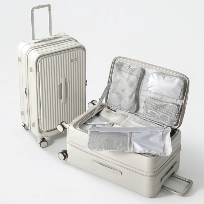 우위제 100%pc 전면 개방형 캐리어 확장형 대용량 캐리어 대형 여행 트렁크 가방 tsa락