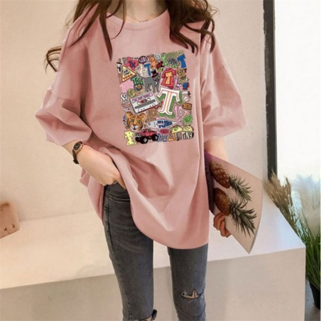 스타일아유 여성용 아기자기 오버핏 반팔 티셔츠[AXG6TS012A]