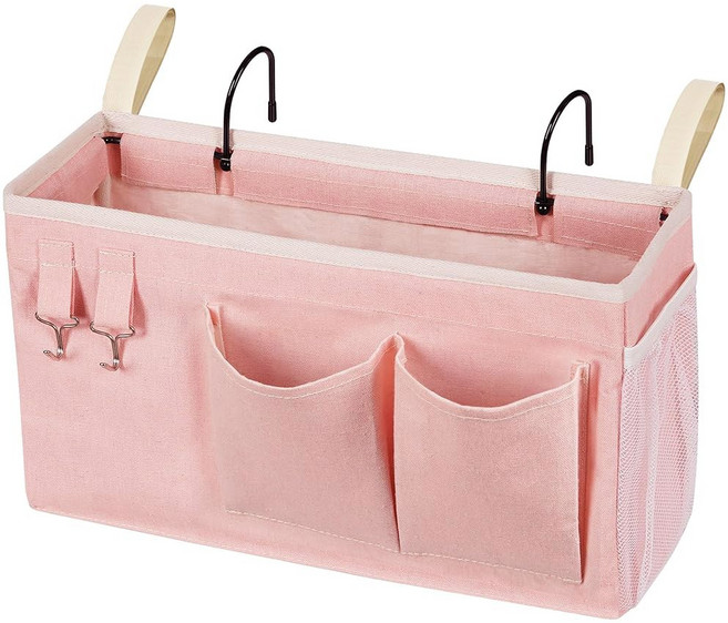 Loghot Bedroom Caddy / 침대 옆 보관 가방 걸이 정리함 및 병원 침대 방 레일 안경 책 휴대폰 열쇠(뉴 그레이) 놓을 수 있습니다, 1pc Light Pink