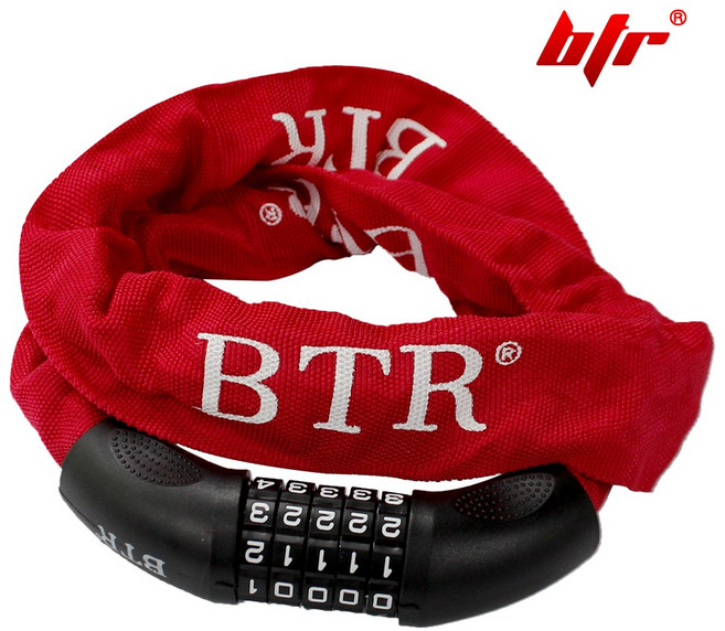 BTR 자전거 자물쇠 열쇠 와이어 관절락 도난방지 잠금장치, 선택06.자물쇠+BTR NC-690 스틸체인(레드), 1개