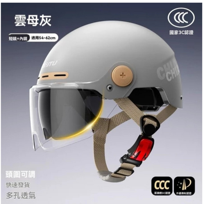 YUSAITU 復古半罩式安全帽 可調式頭圍設計, (3C星空灰)安全运氣舒適,單帽檐