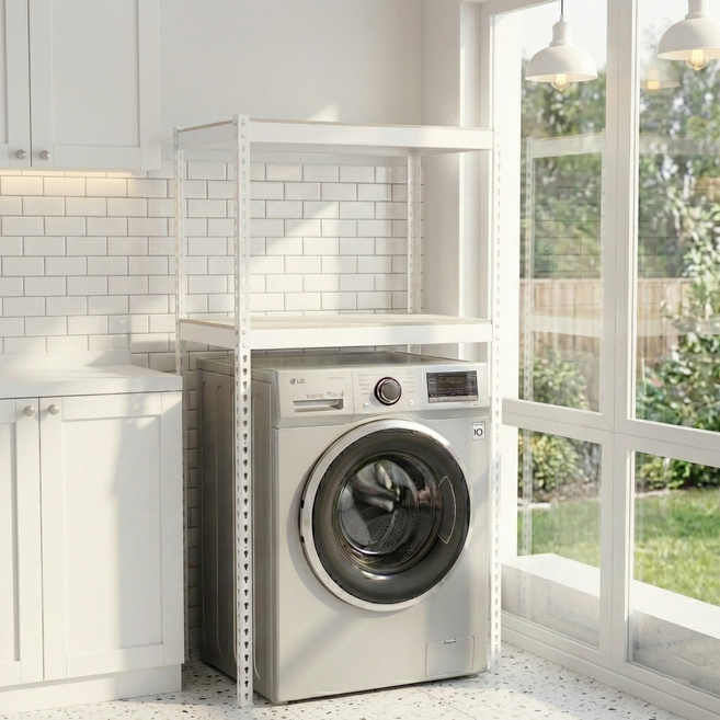 프라임앵글 김치냉장고 드럼세탁기 건조기 선반 펜트리 베란다 철제선반, 2단, 아이보리