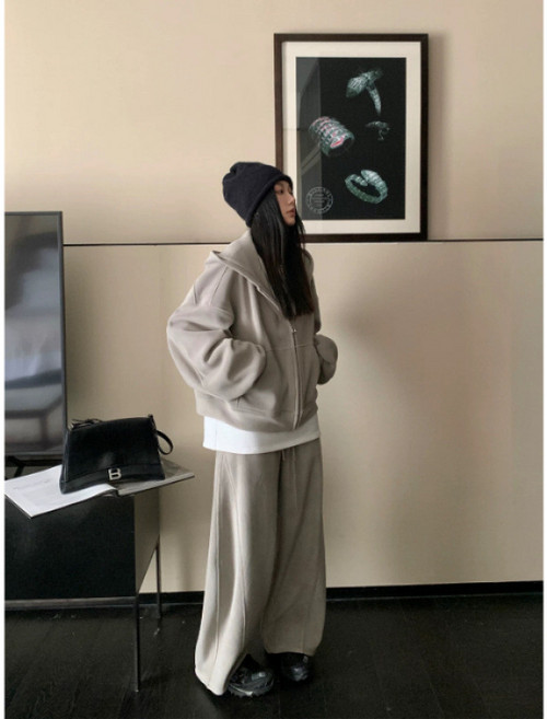 해피유통 여성 가을 겨울 오버사이즈 후드 집업 상의 와이드 팬츠 세트 캐주얼 트레이닝복