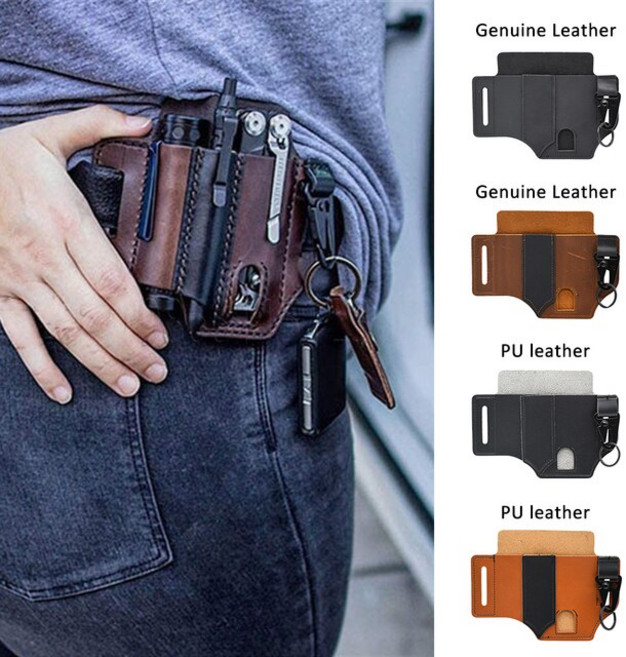 야외 전술 허리 가방 다기능 도구 가죽 칼집 EDC 포켓 보관 벨트 생존