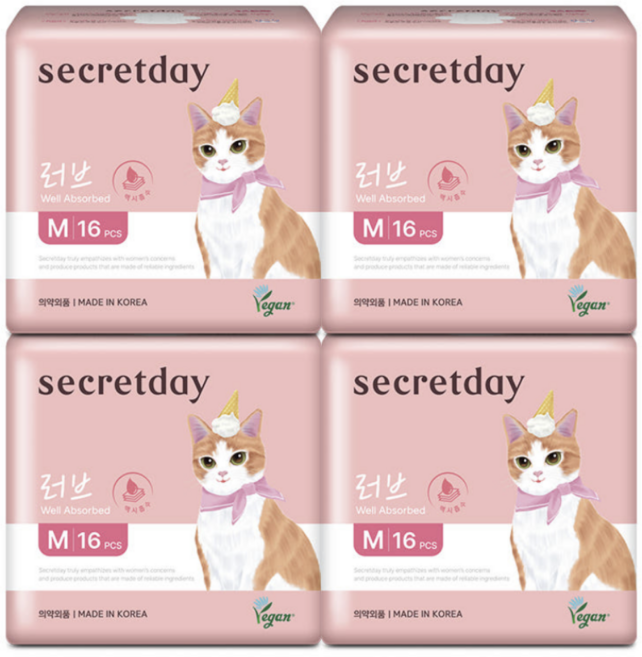 시크릿데이 러브플러스 생리대 중형 16P x 4팩, 4개, 16개입