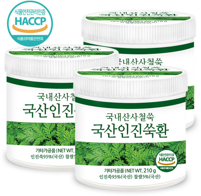 푸른들판 인진쑥 환 국산 쑥환 사철쑥환 HACCP, 210g, 3개
