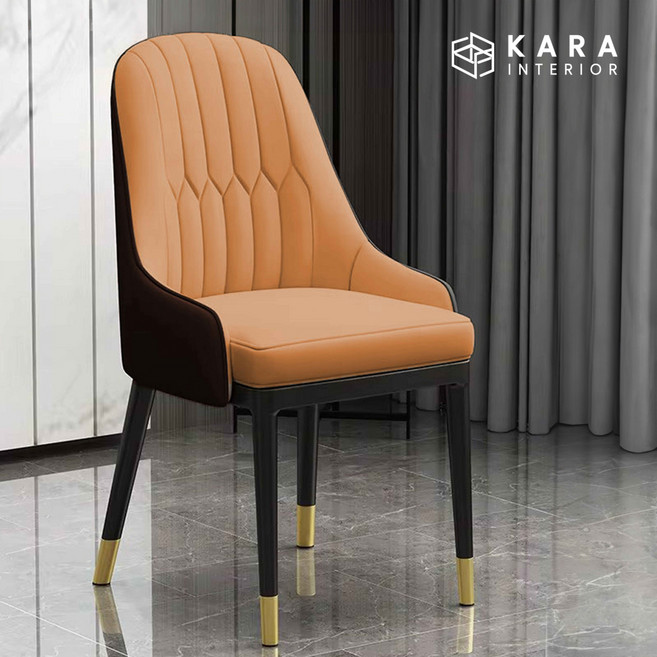 카라 투톤 체어 네일샵 네일 실내 의자 가죽 식탁 카페 인테리어 생활방수 편한, 1개, 카멜브라운/다크브라운