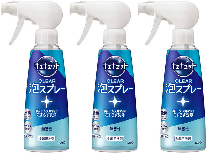 큐큣토 클리어 거품 스프레이 주방세제, 280ml, 3개