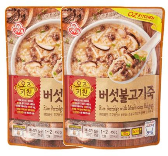 오뚜기 오즈키친 버섯불고기죽 450g 2개, 4세트