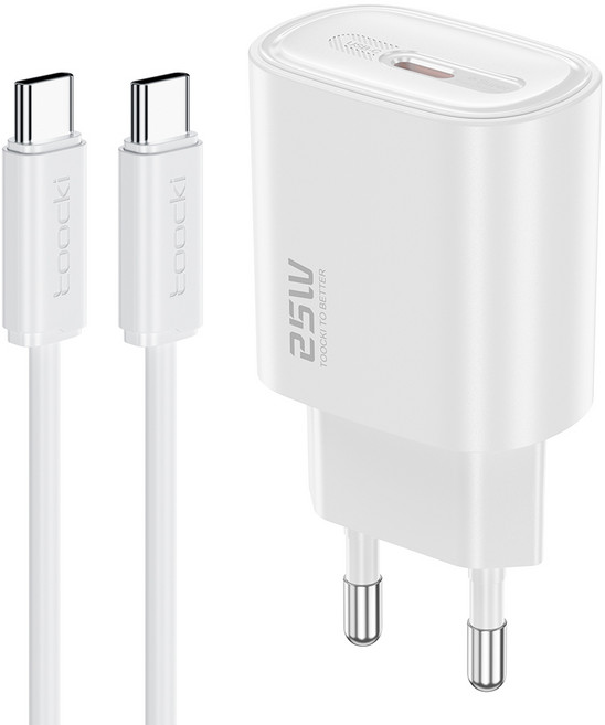 Toocki c타입 25W PD3.0 PPS 고속 충전기 + C TO C 케이블 세트, 1세트, 화이트