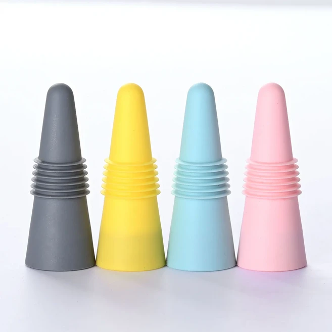 1PC/4PCS 식품 학년 실리콘 레드 와인 Stoppers 크리 에이 티브 보존 병 원추형 된, 05 Colour mixture 4pcs