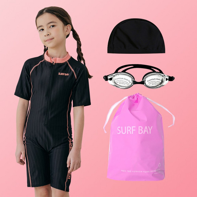 서프베이 여아 반팔올인원 생존수영복 세트