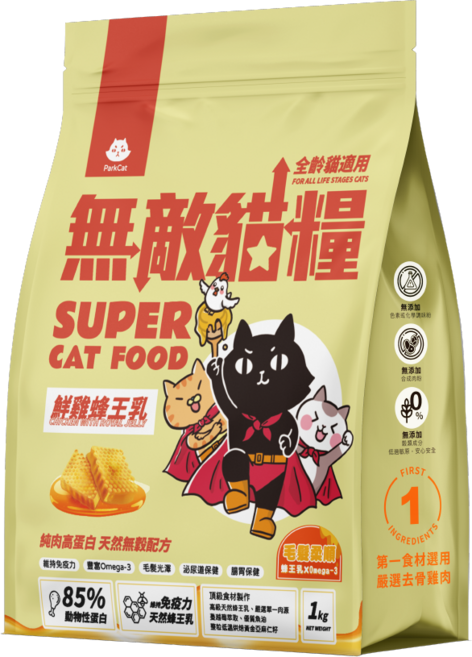 ParkCat 無敵貓糧 蜂王乳霸王雞貓糧 全齡貓適用 無穀高蛋白配方 300G 1KG 2KG, 1個, 蜂王乳, 雞