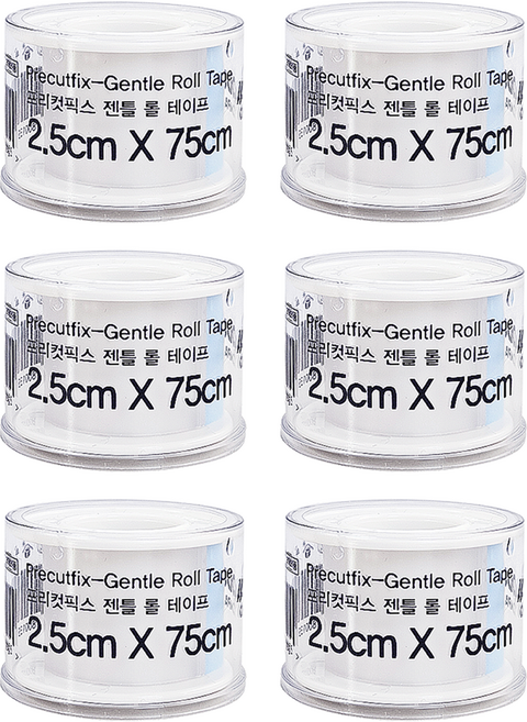 프리컷픽스 젠틀 롤 2.5cm x 75cm 실리콘반창고 테이프1매입 srto 실리콘테이프 방수 롤형, 6개, 1개입