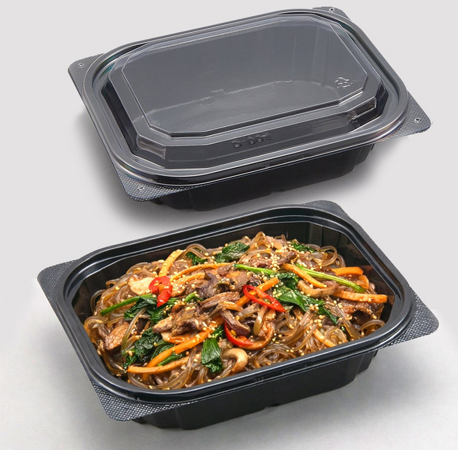 에스제이케미칼 반찬 샐러드 포장용기 004 블랙 300개 세트 용기 뚜껑 포함, 1박스