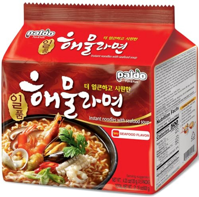 팔도 해물 라면 5개 팩, Seafood, 4.23 Ounce (Pack of 5), 1개