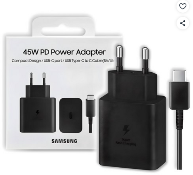 삼성전자 45W 초고속 충전기 + C to C 1.8m 케이블, 블랙, 1개
