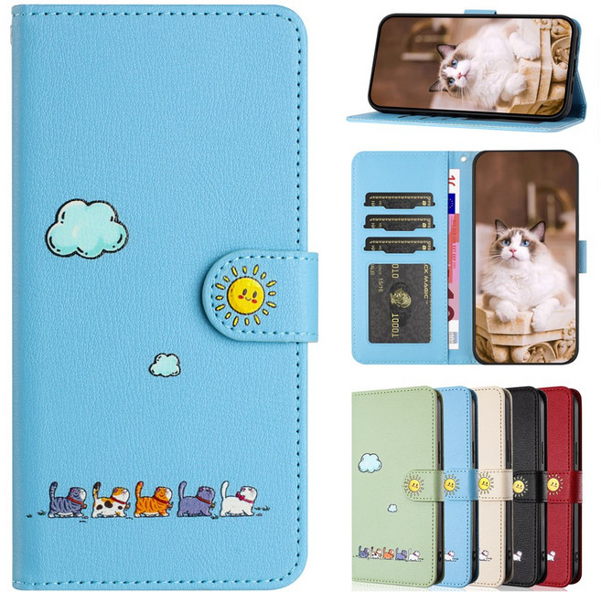 갤럭시 S24FE 산책하는 고양이 다이어리 지갑케이스 1179