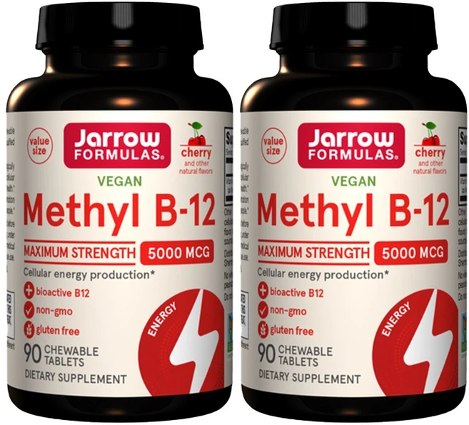 자로우 포뮬러스 비건 츄어블 메틸 비타민 B12 5000mcg 체리맛 90정 2통, 90정 × 2개 - 쿠팡