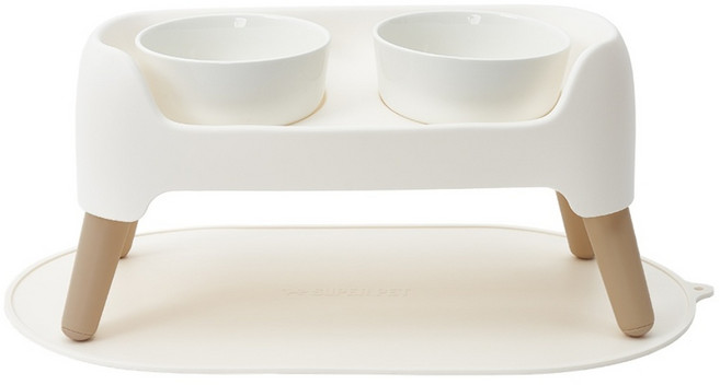 슈퍼펫 강아지 밥그릇 고양이 식기 높이 조절 커브 식기 세트 2구 물그릇, 1개, 아이보리