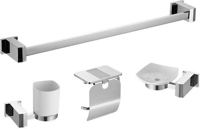 모던 심플 욕실 실속형 악세사리 4종 세트, 유광실버, 1세트