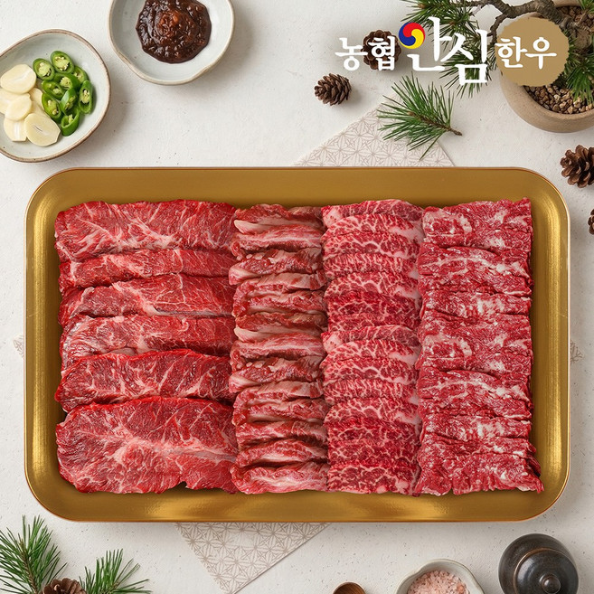 [농협안심한우] 1등급 한우 특수모둠구이 세트 2호 900g (부채살300g+갈비살200g+업진살200g+치마살200g), 1개