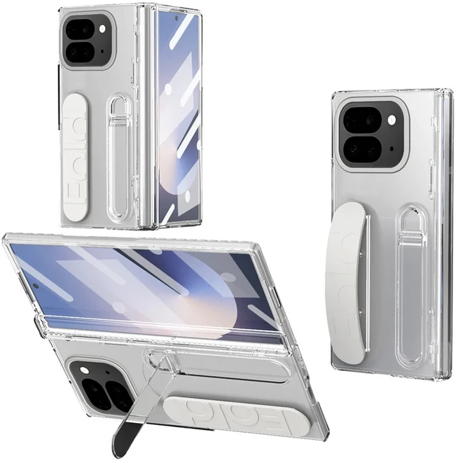 Google Pixel 10 Pro Fold 케이스 ELVEV 고급 PU 가죽 소프트 실리콘 손목밴드+스크린 프로텍터 스타일러스, 01 구글 픽셀 10 프로 폴드, 02 Transparent-with Pen