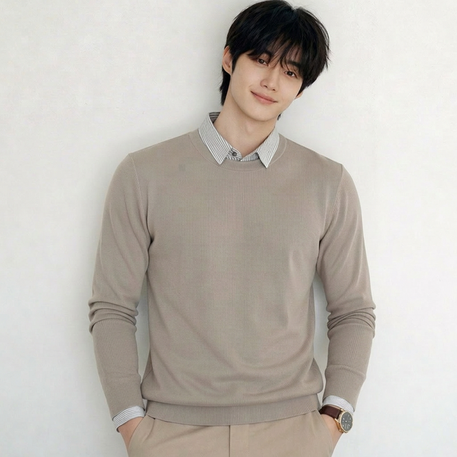 스티드 카라 레이어드 니트 셔츠