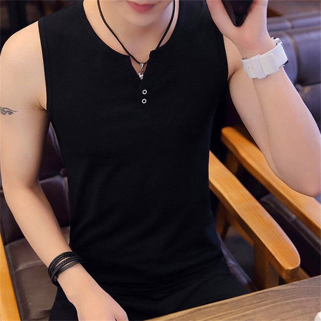 AOKADA 라운드 나시티 남자 브이넥 여름 민소매 티셔츠