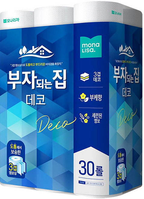 부자되는집 3겹 데코 27m 30롤 롤화장지, 1세트