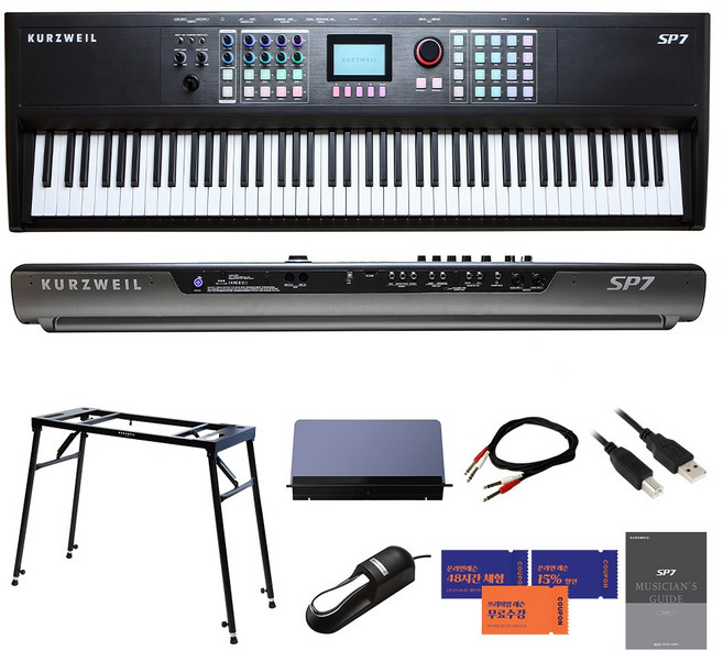 커즈와일 SP7 88 신디사이저 풀패키지 개인 가정 학원 관공서 교회악기 메인건반, SP7 블랙 구성품+거미다리스탠드(스피커미포함)