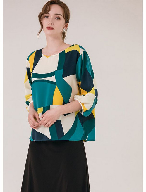 막스까르띠지오 루즈핏 7부 조각 프린트 블라우스