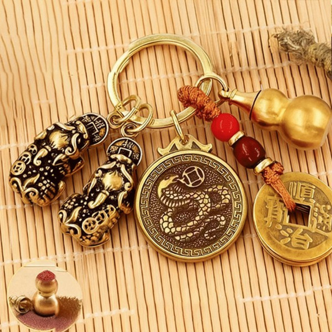황동 행운 표주박 엽전 12간지 열쇠고리, 뱀, 1개